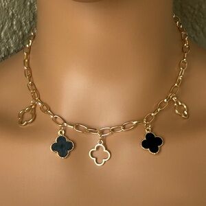 Trendy Gold and Black Clover Necklace